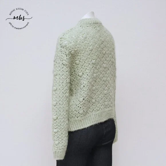 Mango Openwork‎ Cable Knit Cropped Sweater Green Women Size S - Picture 6 of 14